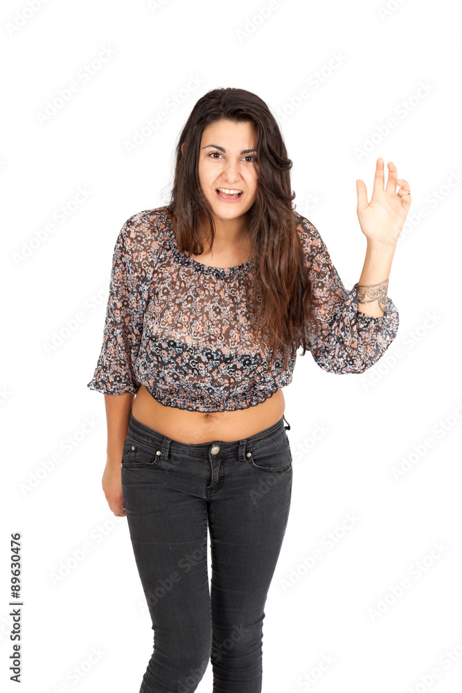 Beautiful woman doing different expressions in different sets of clothes: angry Beautiful woman doing different expressions in different sets of clothes: angry