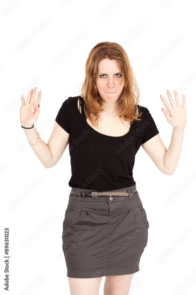 Beautiful woman doing different expressions in different sets of clothes: innocent Beautiful woman doing different expressions in different sets of clothes: innocent
