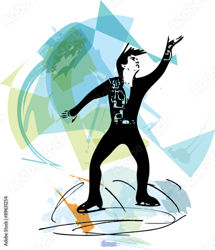 man ice skater skating at colorful sports arena