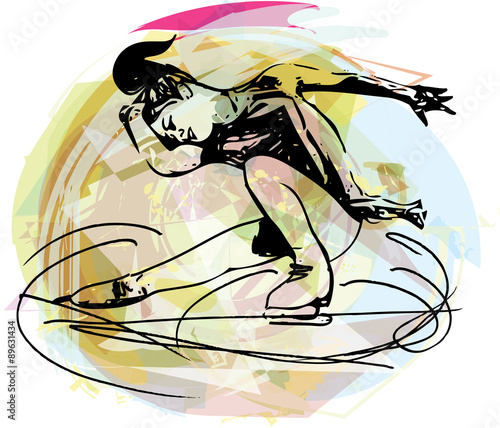 woman ice skater skating at colorful sports arena