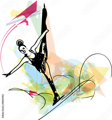 woman ice skater skating at colorful sports arena