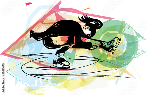 woman ice skater skating at colorful sports arena