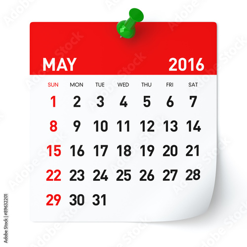 Obraz na płótnie May 2016 - Calendar.