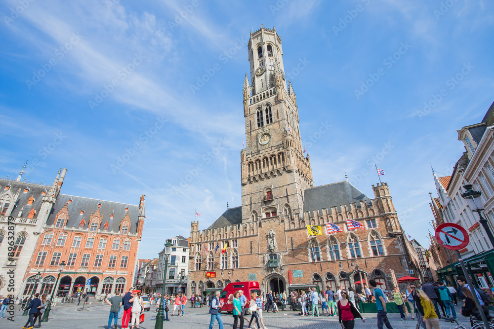 Naklejka premium Belfry the landmark of Bruges in Belgium