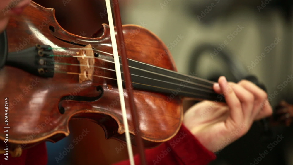 Orchestra rehearsal. Woman playing the violin. Many violins. Orchestra rehearsal. Woman playing the violin. Many violins.