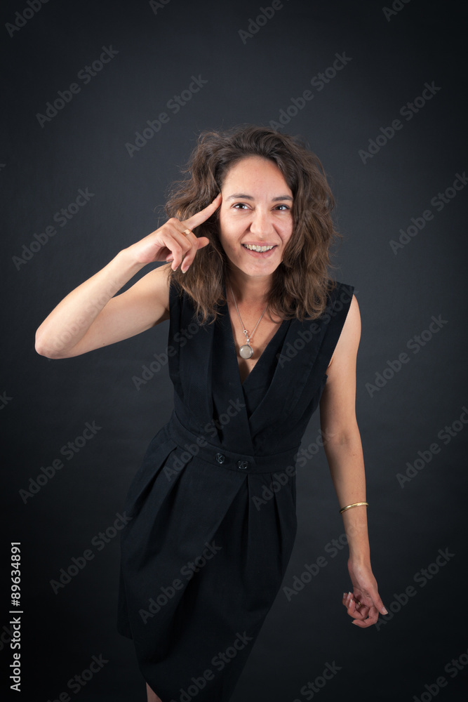 Beautiful woman doing different expressions in different sets of clothes: you are crazy Beautiful woman doing different expressions in different sets of clothes: you are crazy