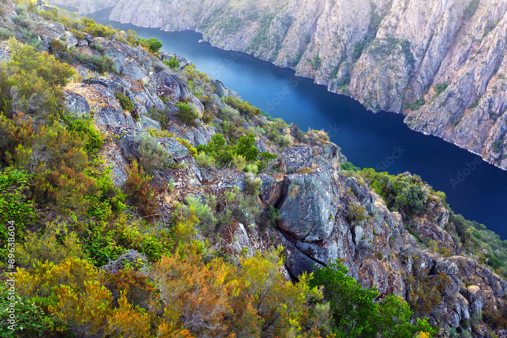 Obraz premium river with steep rocky banks. Galicia