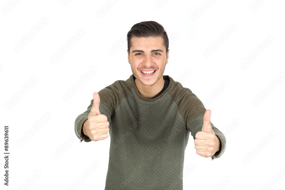 Handsome man doing different expressions in different sets of clothes: thumbs up Handsome man doing different expressions in different sets of clothes: thumbs up
