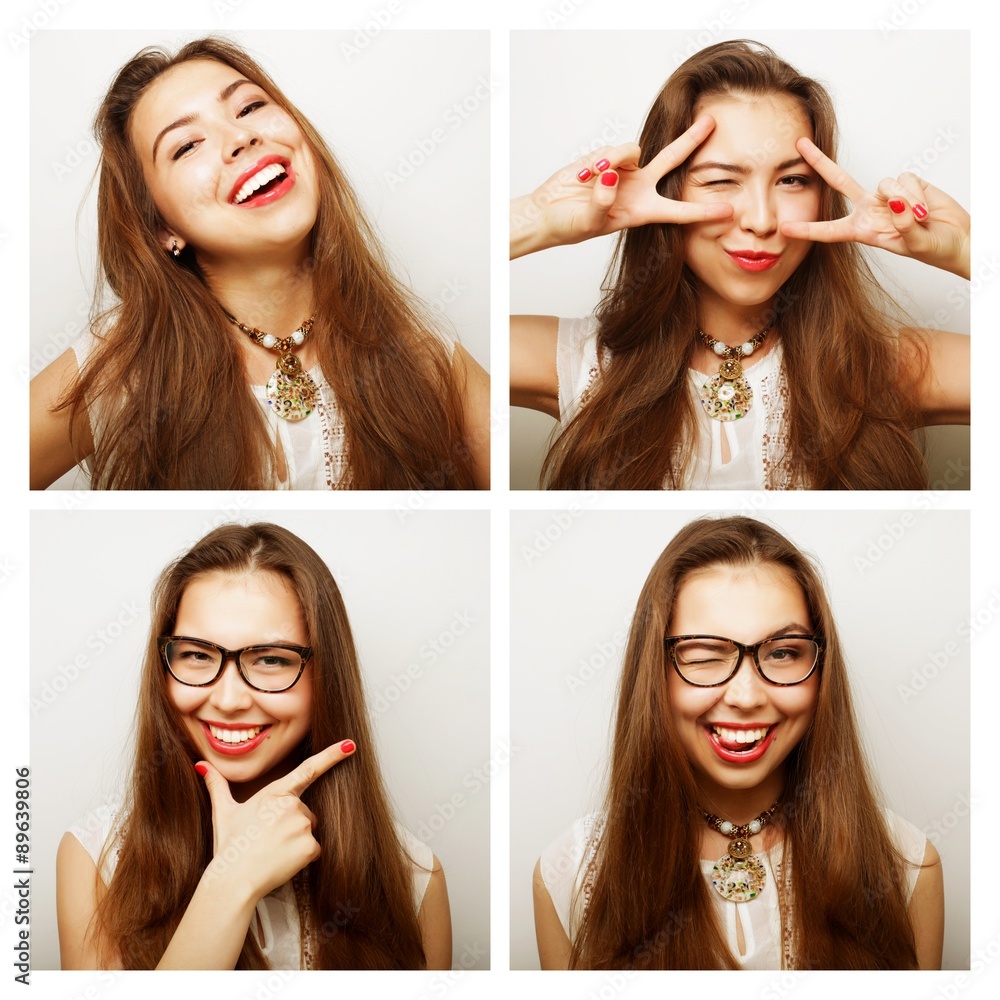 Collage of portraits of happy woman Collage of portraits of happy woman