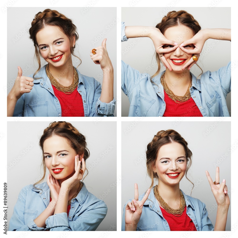 Collage of portraits of happy woman Collage of portraits of happy woman