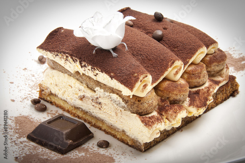tiramisù with chocolate and biscuits and sponge cake