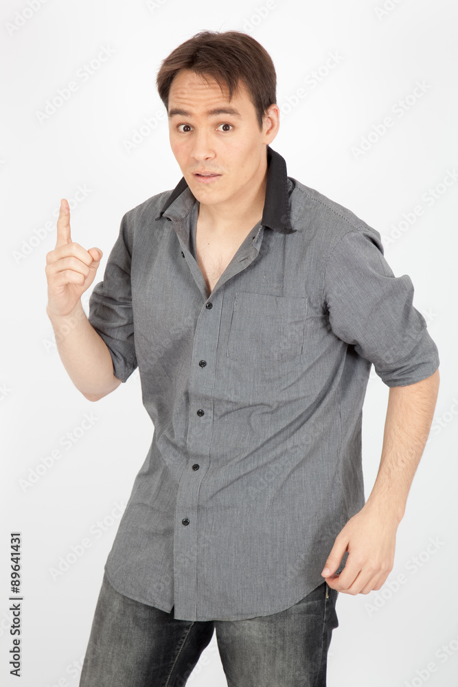 handsome man doing different expressions in different sets of clothes: idea