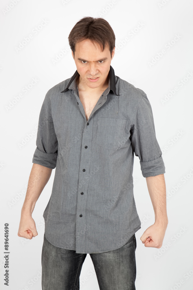 handsome man doing different expressions in different sets of clothes: angry handsome man doing different expressions in different sets of clothes: angry