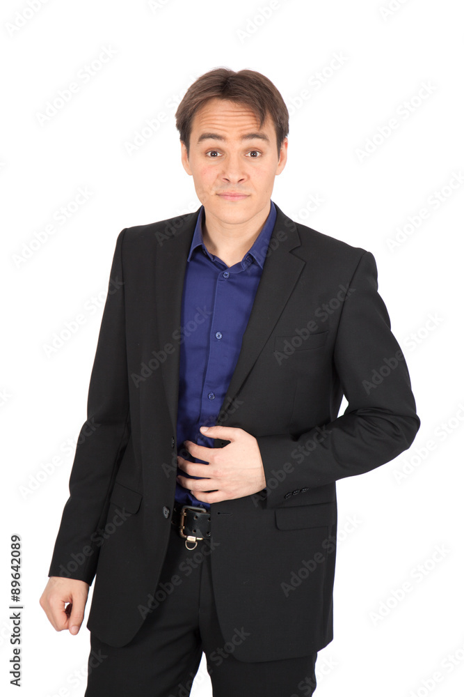 handsome man doing different expressions in different sets of clothes: hungry handsome man doing different expressions in different sets of clothes: hungry