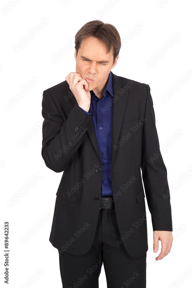 handsome man doing different expressions in different sets of clothes: toothache handsome man doing different expressions in different sets of clothes: toothache
