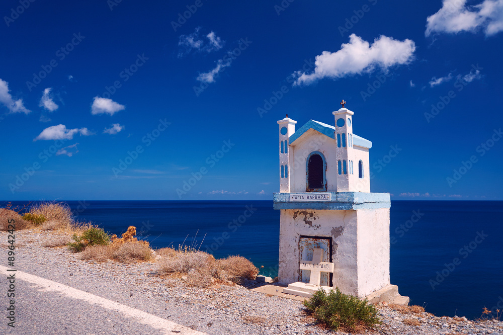 Orthodox chapel on the coast of the Greek island of Crete.
