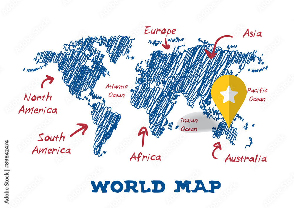 Naklejka premium scribble drawing world map vector