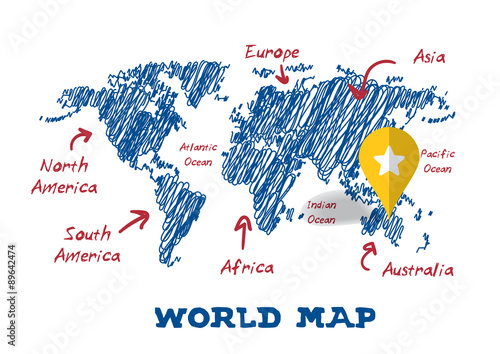 scribble drawing world map vector