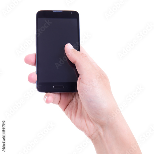 smart phone with blank screen in hand isolated on white