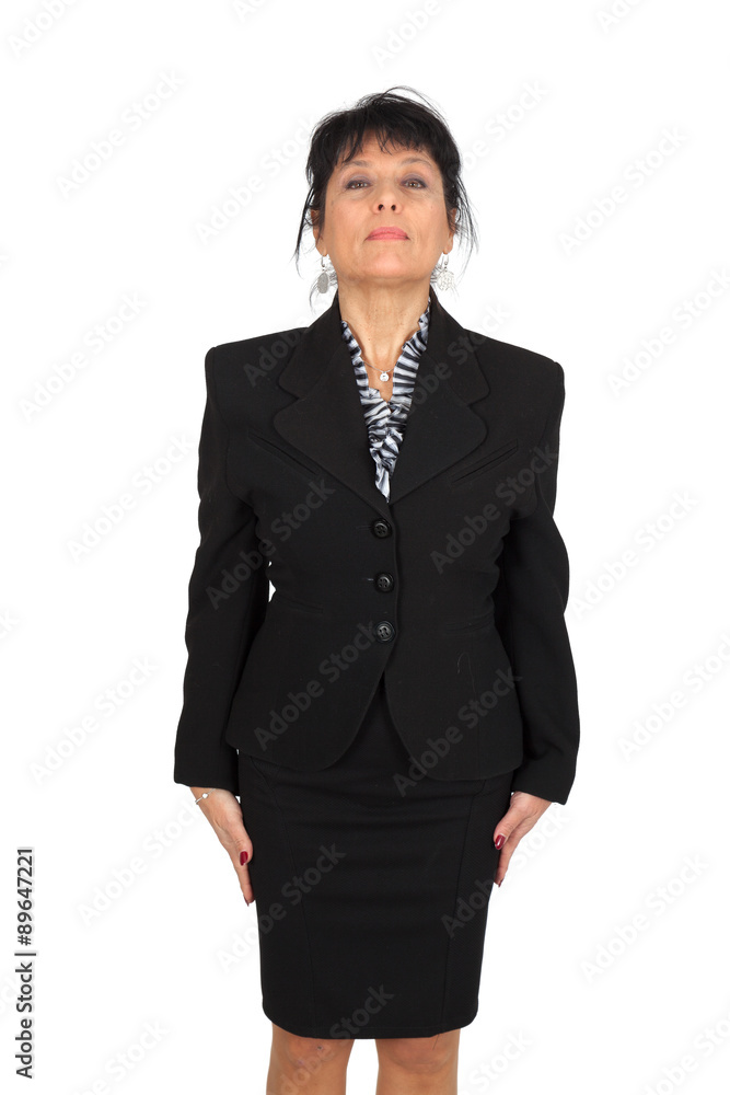 Beautiful woman doing different expressions in different sets of clothes: at attention Beautiful woman doing different expressions in different sets of clothes: at attention