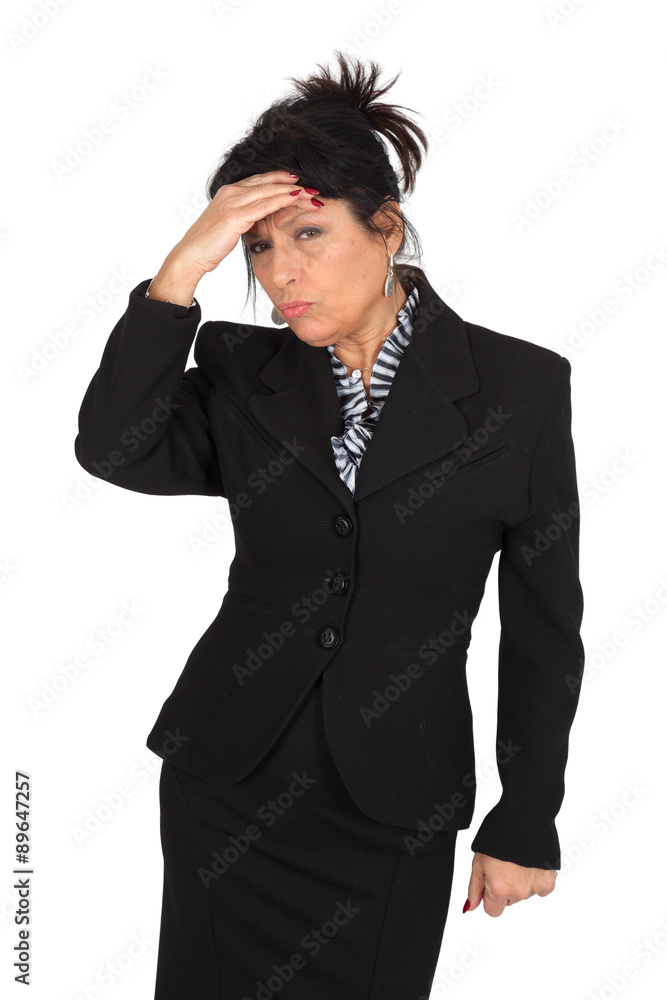 Beautiful woman doing different expressions in different sets of clothes: headache Beautiful woman doing different expressions in different sets of clothes: headache