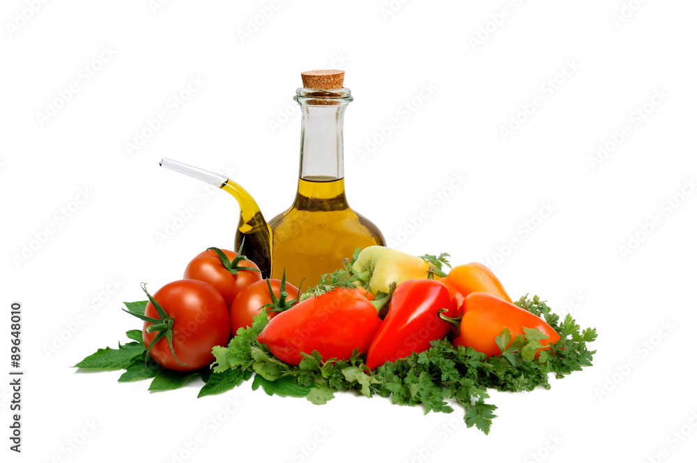 Mixed vegetables with oil and vinegar cruet Mixed vegetables with oil and vinegar cruet