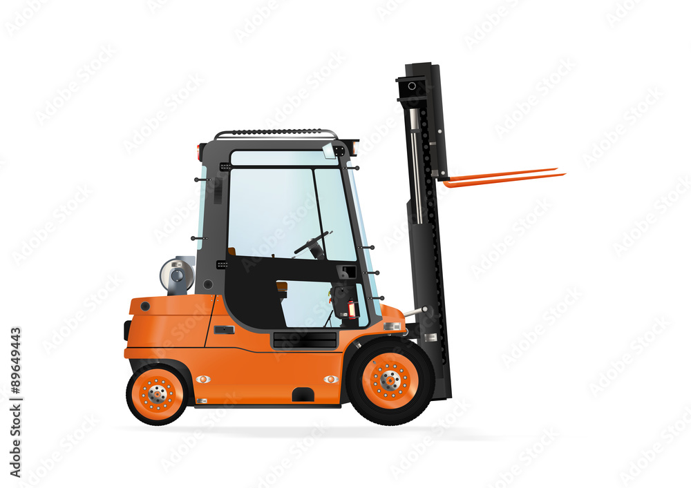 Forklift truck on the white background. Raster illustration.