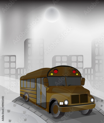 bus in polluted city