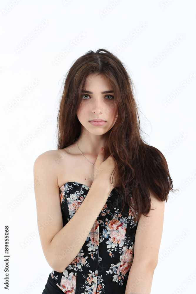 portrait of young woman in corset portrait of young woman in corset