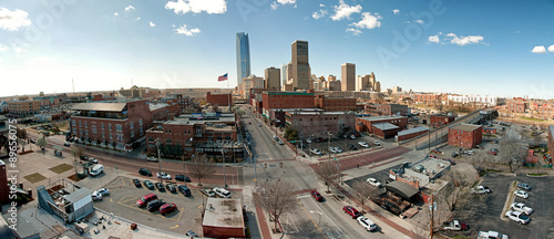 Oklahoma city downtown skyline with all of the skyscrapers from bricktown entertainment district photo