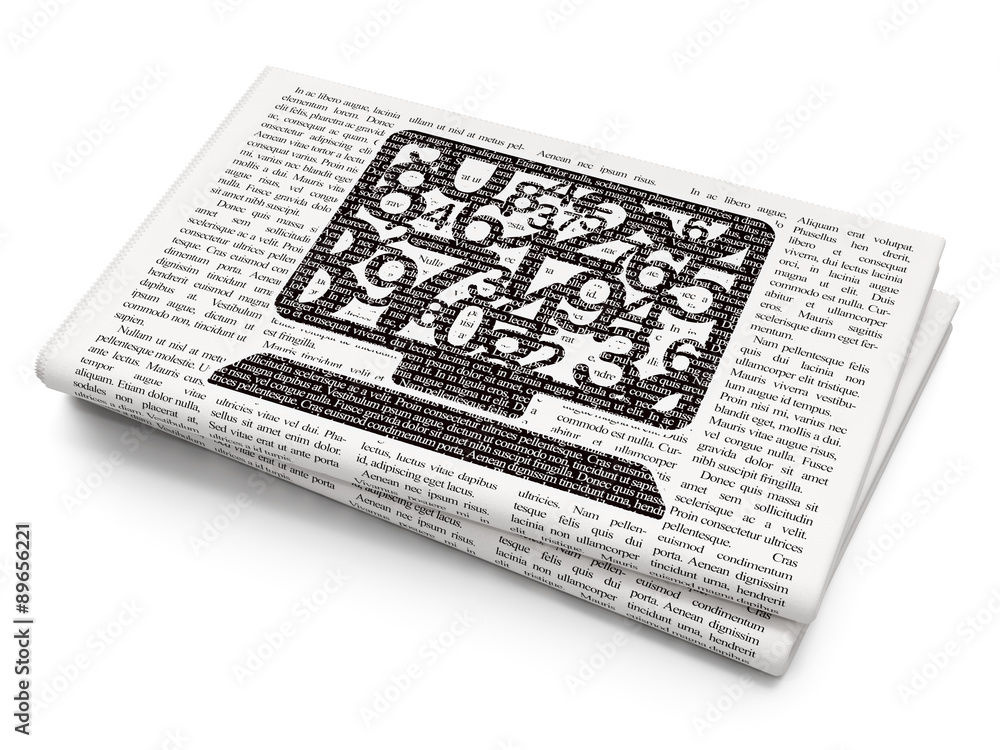 Learning concept: Computer Pc on Newspaper background