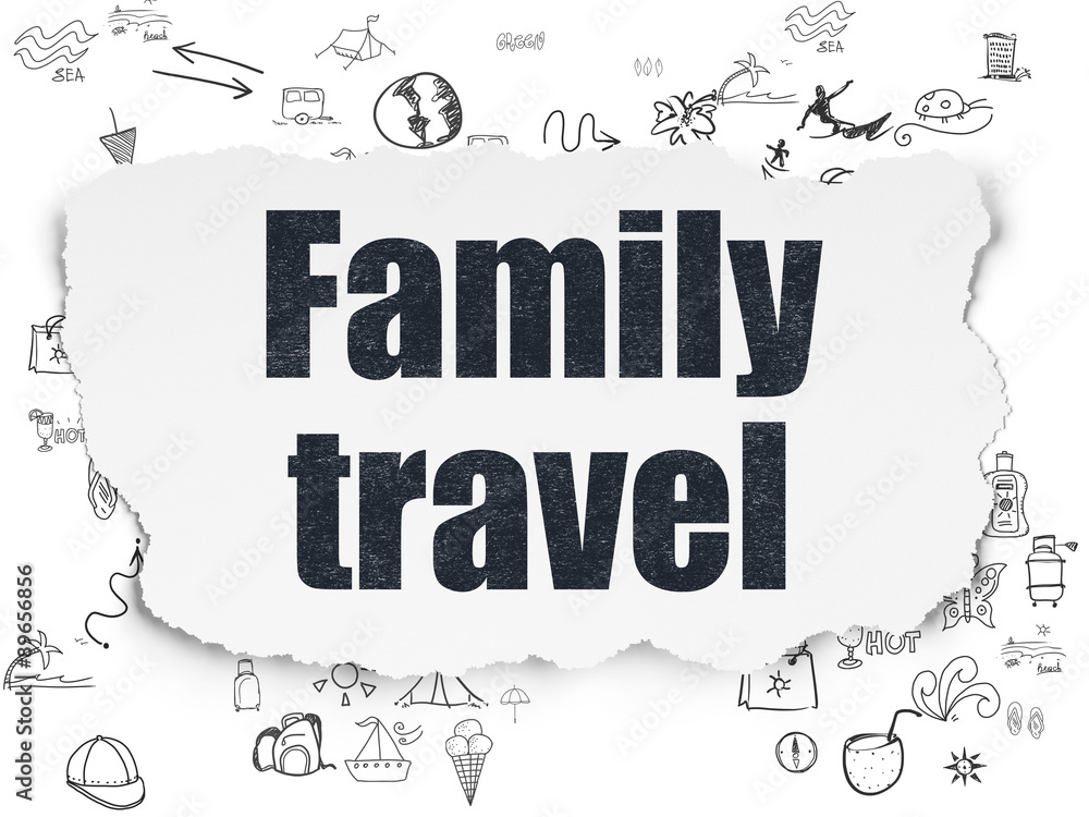 Fototapeta premium Travel concept: Family Travel on Torn Paper background