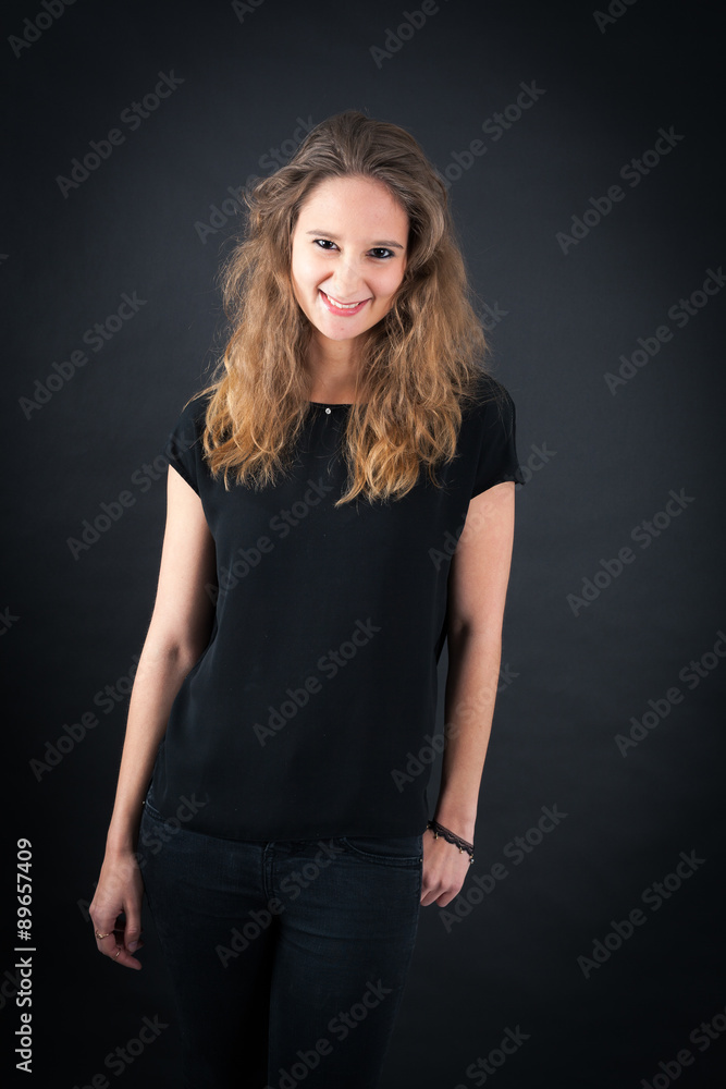 Beautiful woman doing different expressions in different sets of clothes: love Beautiful woman doing different expressions in different sets of clothes: love
