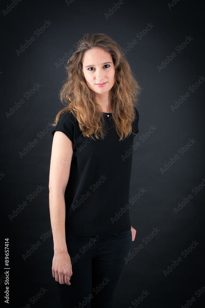 Beautiful woman doing different expressions in different sets of clothes: love Beautiful woman doing different expressions in different sets of clothes: love