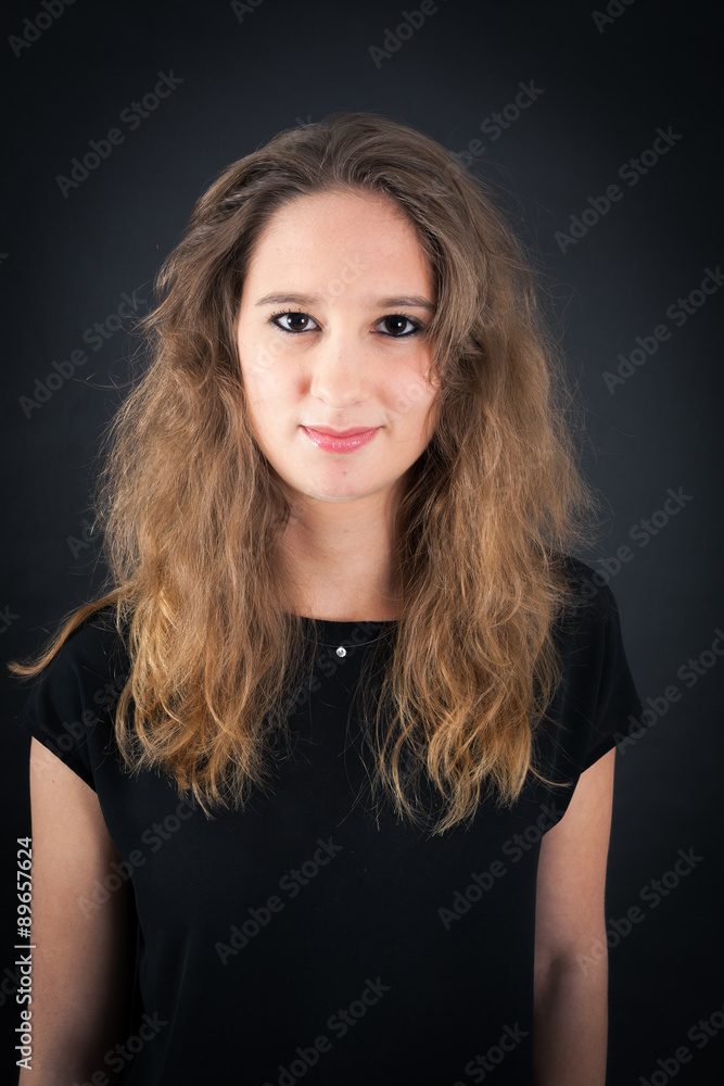 Beautiful woman doing different expressions in different sets of clothes: love Beautiful woman doing different expressions in different sets of clothes: love
