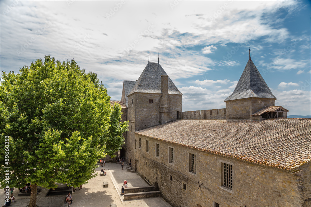 Carcassonne, France. The courtyard of the castle Comtal, 1130 