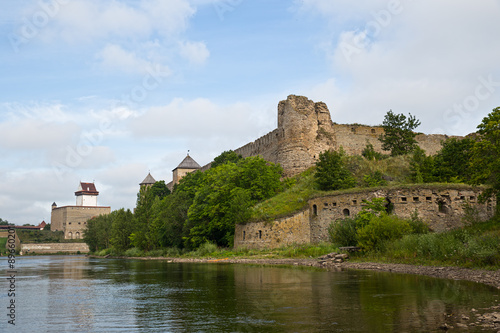 Two fortress in Ivangorod, Russia and Narva, Estonia