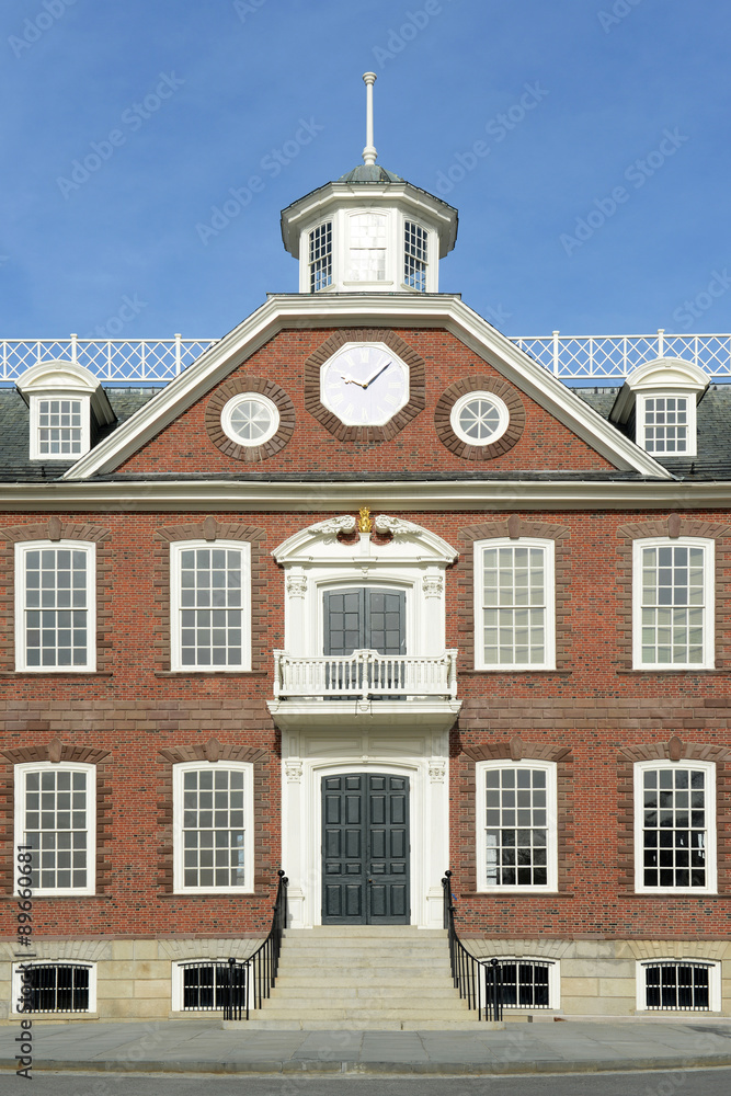 Old Colony House, built in 1741, was served as meeting place for the colonial legislature. This house now is a National Historic Landmark at Washington Square in downtown Newport, Rhode Island, USA.