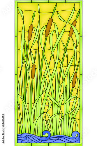 Scirpus, art nouveau style. Vector illustration, Stained glass window