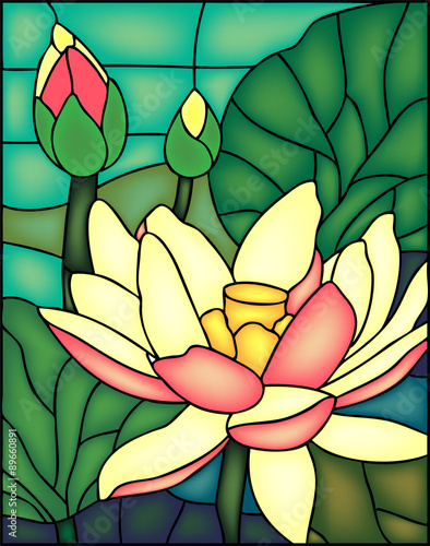 Fototapeta Naklejka Na Ścianę i Meble -  Lily / lotus. Vector illustration in Stained glass window
