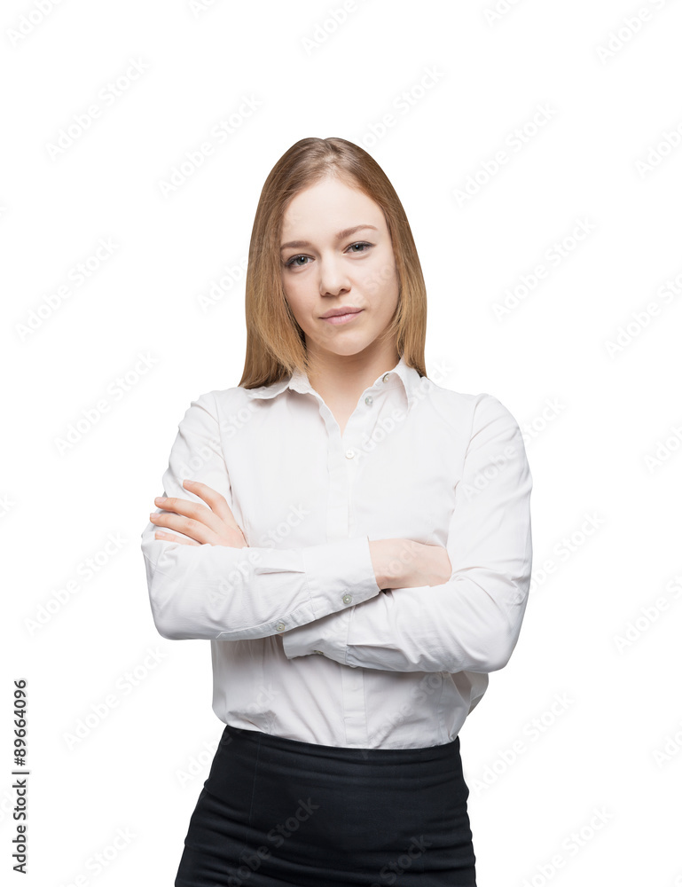 Young beautiful business lady with crossed hands. Isolated. Young beautiful business lady with crossed hands. Isolated.
