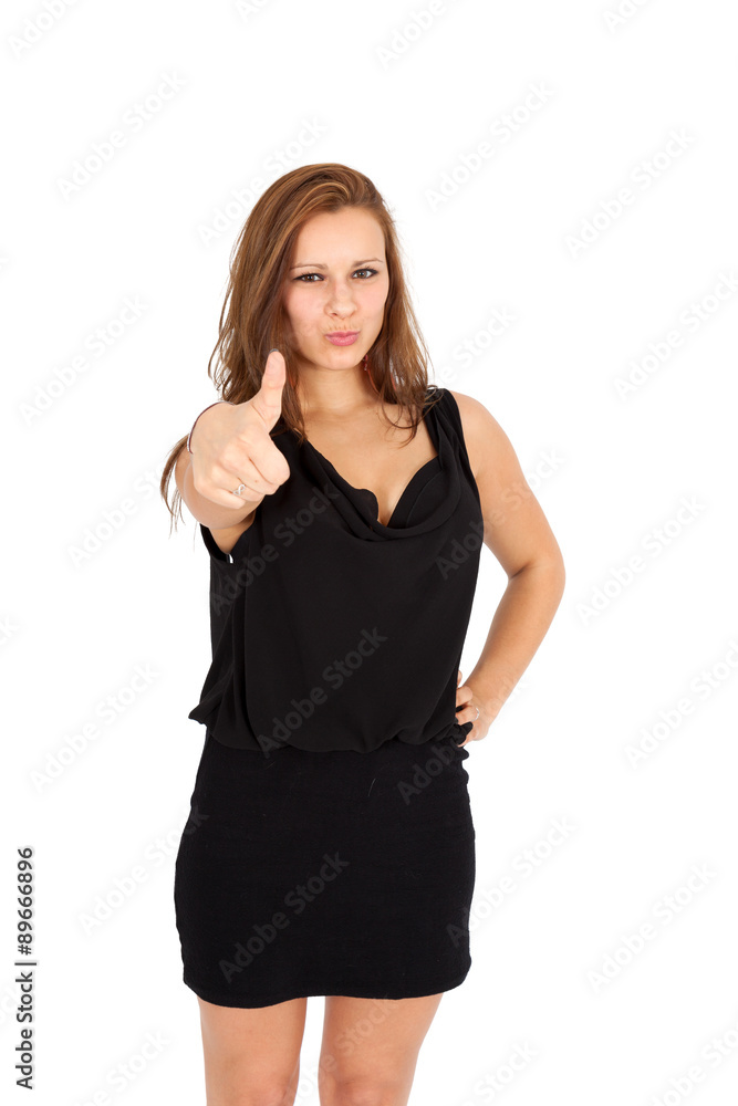 Beautiful woman doing different expressions in different sets of clothes: thumbs up Beautiful woman doing different expressions in different sets of clothes: thumbs up