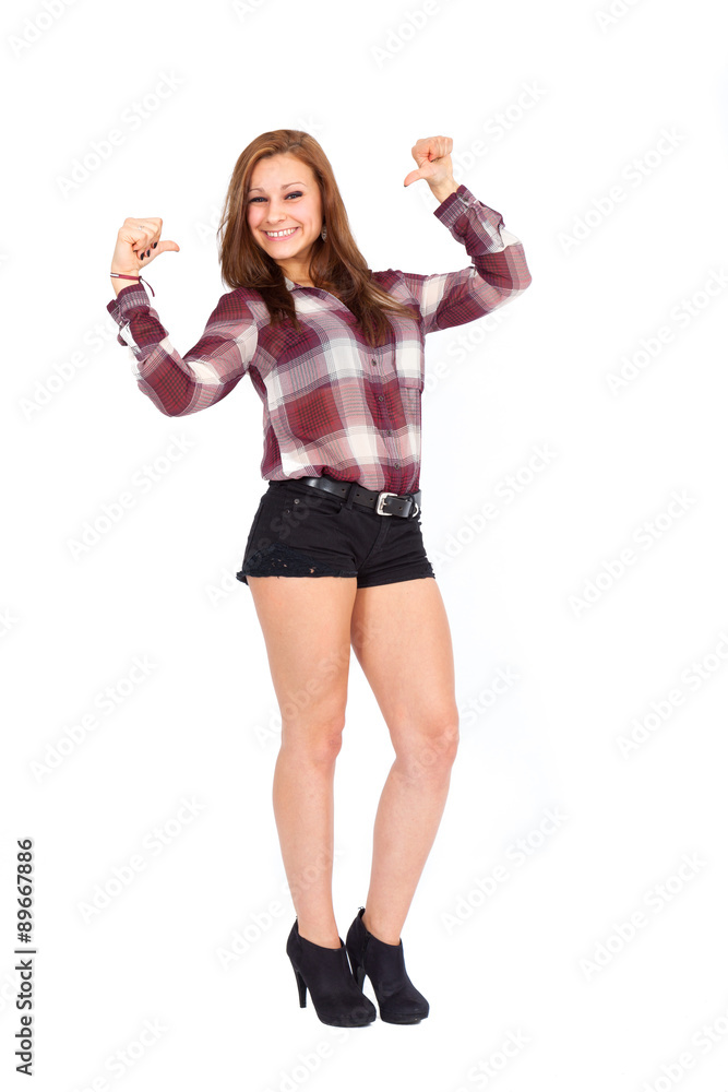 Beautiful woman doing different expressions in different sets of clothes: posing Beautiful woman doing different expressions in different sets of clothes: posing