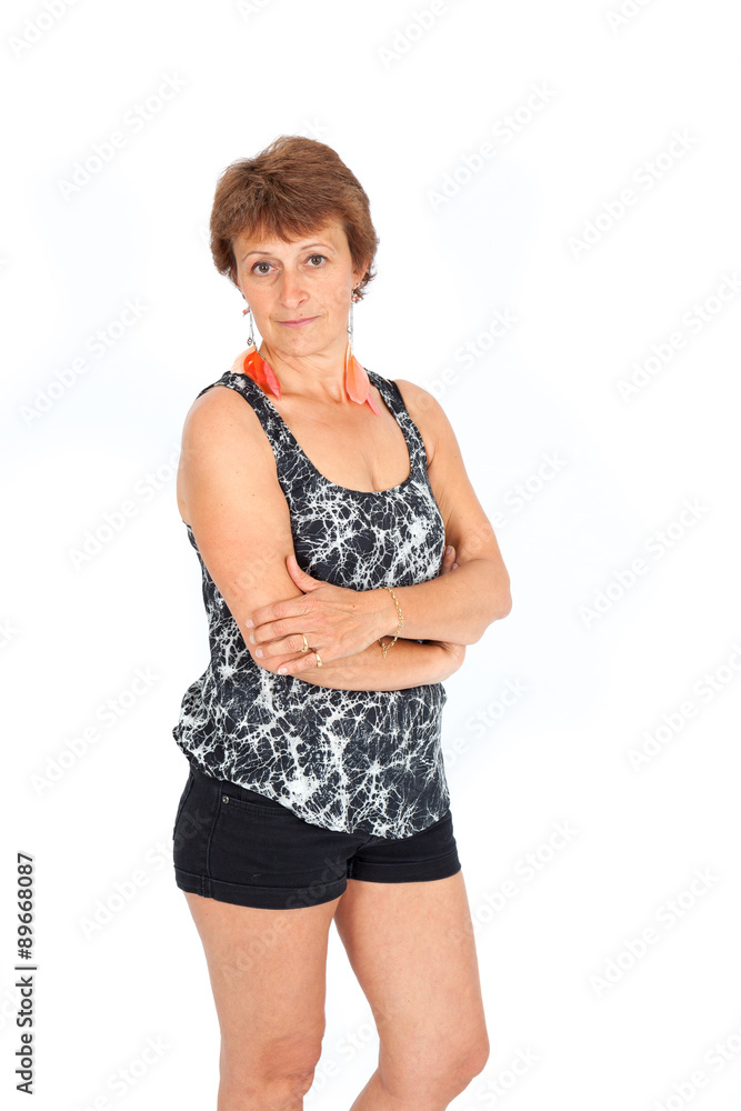 Beautiful woman doing different expressions in different sets of clothes: arms crossed Beautiful woman doing different expressions in different sets of clothes: arms crossed