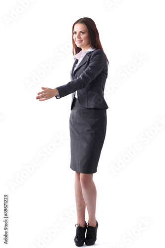 Business woman giving hand for handshake, 