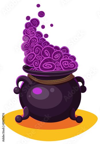 Witches cauldron for Halloween cards. Vector clip art illustrati