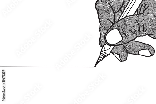 Simple line drawing of hand holding a pen