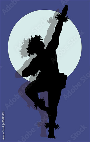 A silhouette of a muscular male Hula dancer