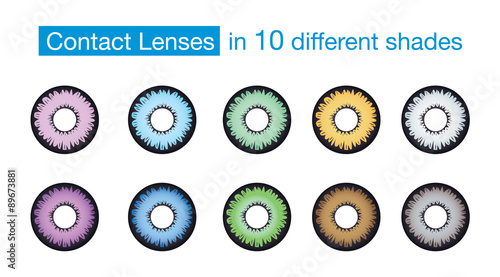 Eye color contact lens collection on isolated background.