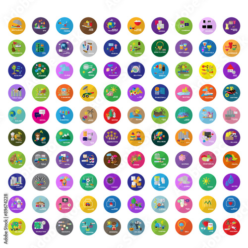 Flat Icons Set: Vector Illustration, Graphic Design. Collection Of Colorful Icons. For Web, Websites, Print, Presentation Templates, Mobile Applications And Promotional Materials